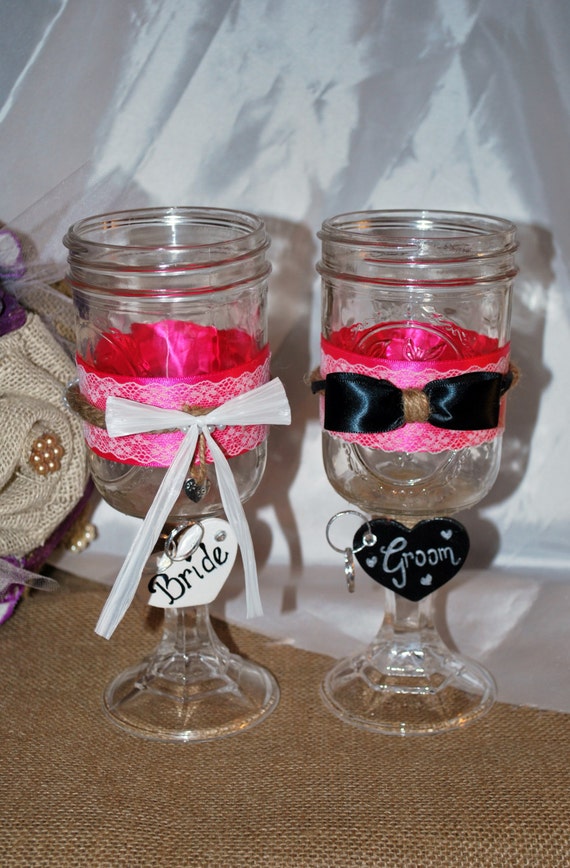 Country Style Mason Jar Wedding Toasting Flutes by 4HeartAndHome