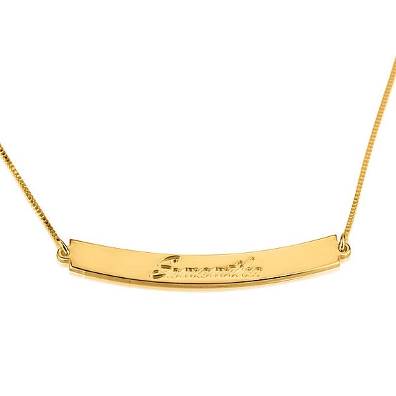 Gold Bar Necklace 24k Gold Plated Personalized by Onecklace
