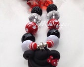 Red and Black Minnie Mouse Inspired Cupcake Girl Necklace-Minnie-Chunky-Bubble Gum Necklace- Red Minnie Inspired Necklace Il_170x135