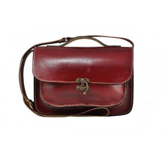 Red Messenger Bag Satchel Casual Bag Leather Daily Bag