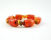 Amber and Bamboo Coral Stacking Bracelet. Stretch bracelet with genuine amber. Boho Bracelet. Statement bracelet. Organic shaped gemstones