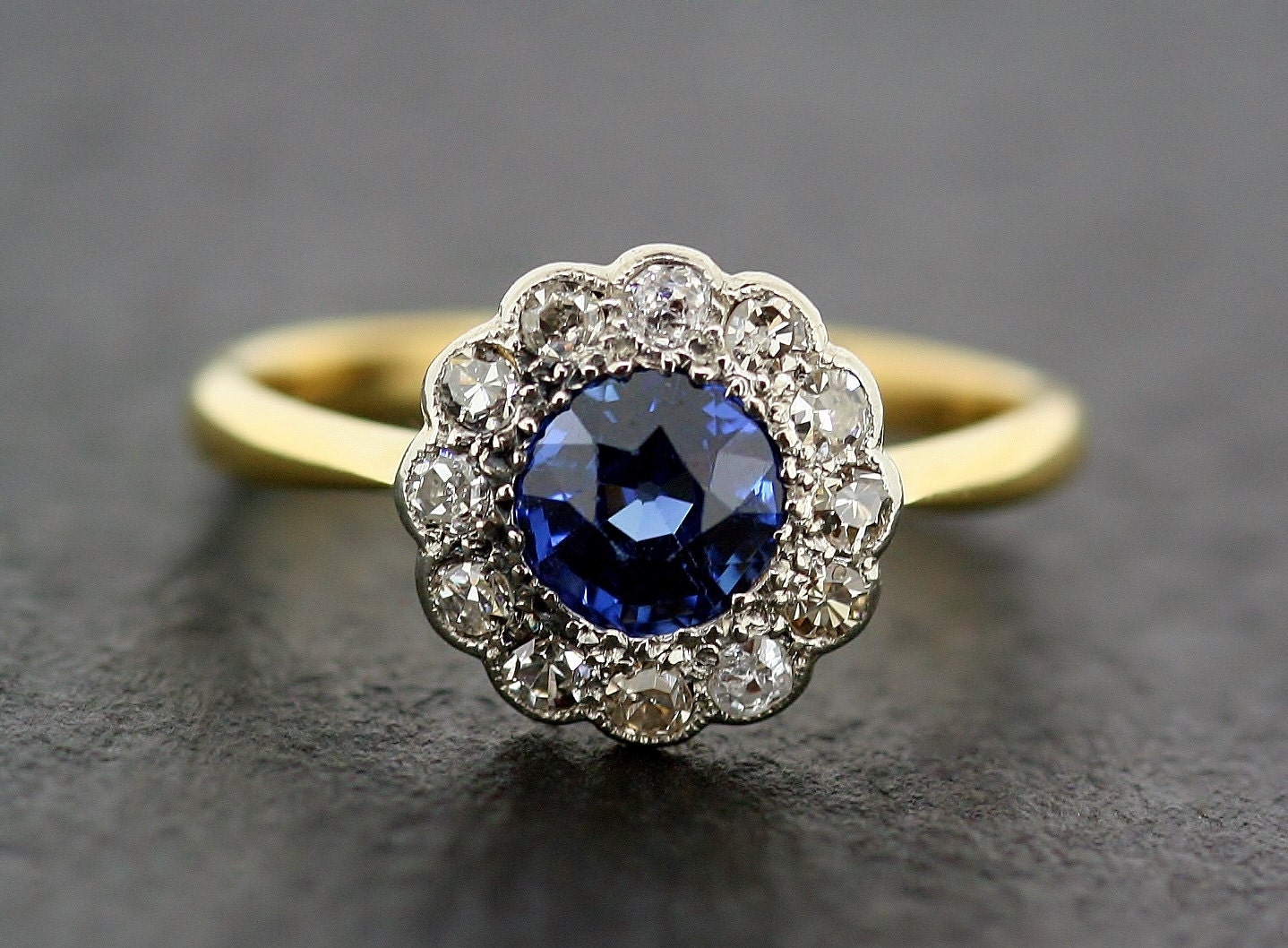 Antique Sapphire Engagement Ring 1930s Sapphire & Diamond