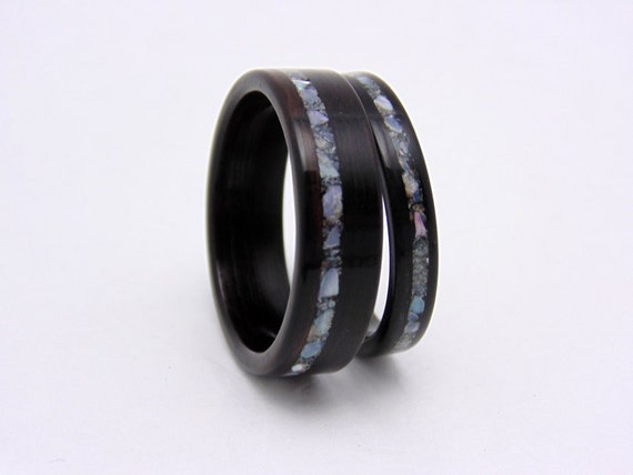 Wedding Bands Ebony with mother of pearl Handmade Bentwood matching ...