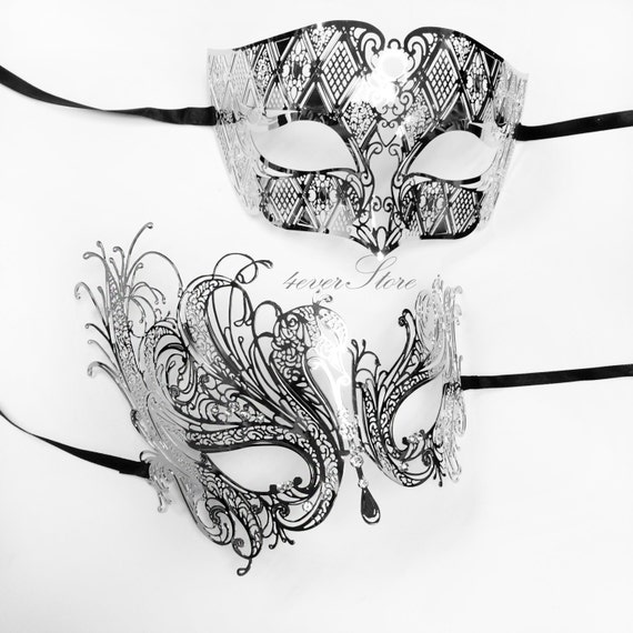 His & Hers Couples Masquerade Mask Silver Filigree by 4everstore