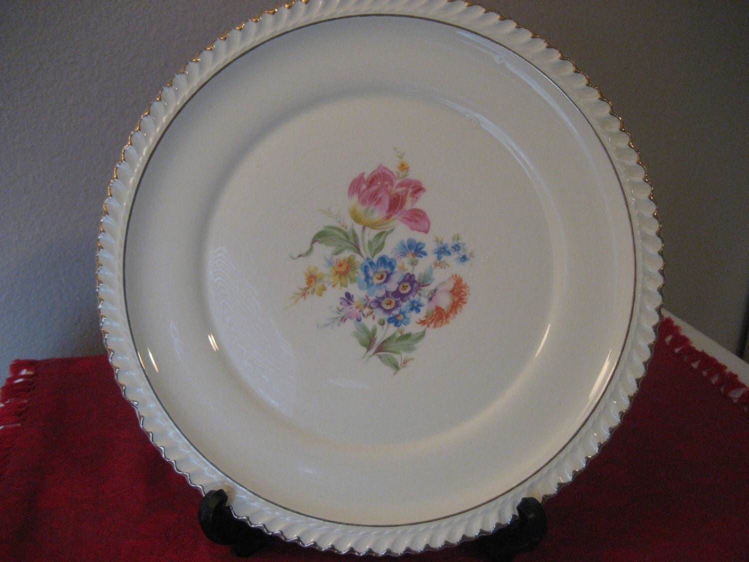 Vintage Serving Plate. Made in USA by Harker Pottery. 22 kt gold edging