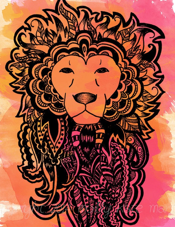 Items similar to Henna  Pattern Lion  Illustration Poster 