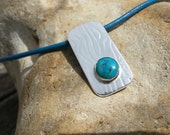 Sterling Silver 'Ocean Wave' Rectangular Pendant - Choice of Necklace with Turquoise Cabochon