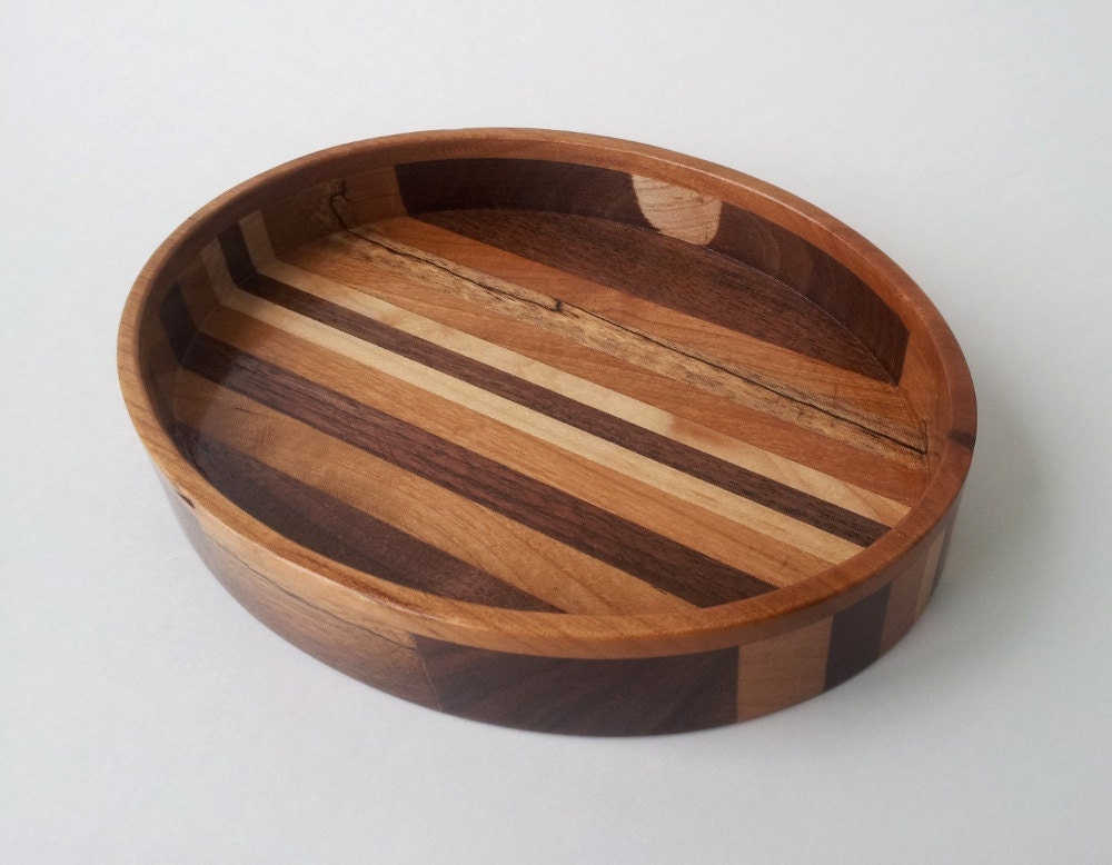Stripe Oval Wood Tray