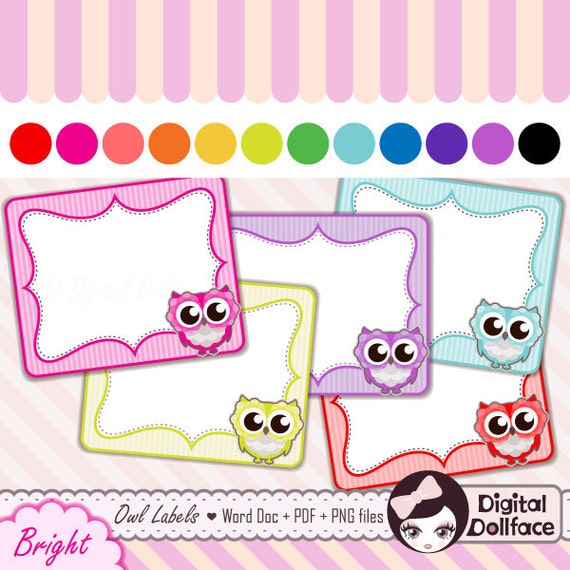 Items similar to Owl Labels / Printable Editable Labels and Tags / Clipart Frame on Etsy