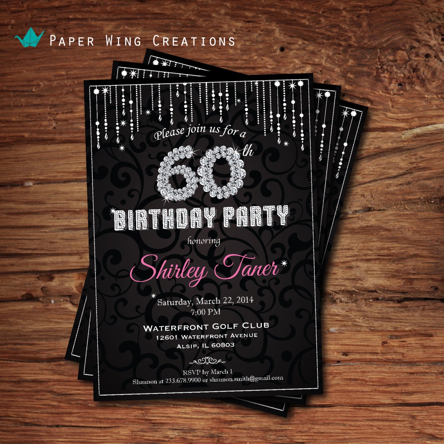 Elegant Women 60th Birthday Invitation. by ThePaperWingCreation