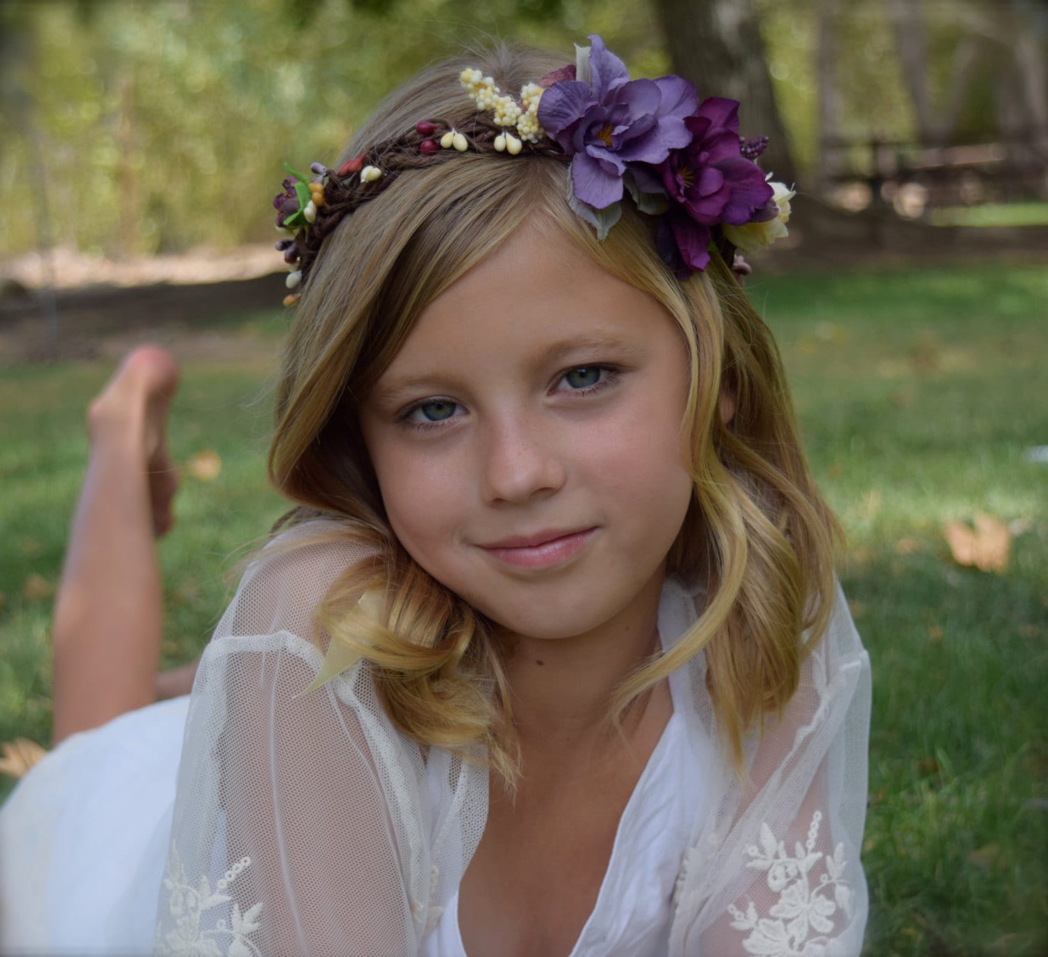 Eggplant Plum and Lavender Flower Girl Wreath Purple Flower