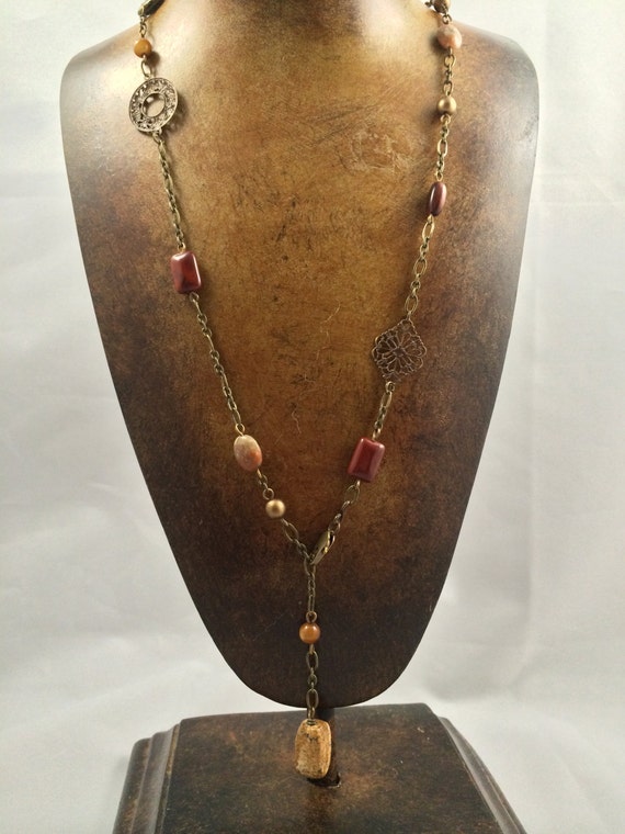 Items Similar To Delicate Antique Gold And Stone Lariat Necklace On Etsy