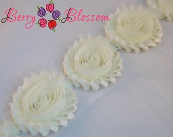 Large 10 pc Ivory 3 inch shabby frayed flower - Big chiffon shabby rosette trim
