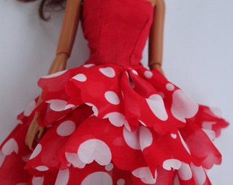 11.5 inch dolls clothes - red polkadot dress (70)