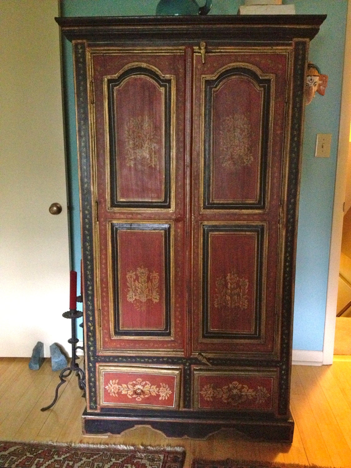 Vintage Painted and Stenciled Armoire Haute Juice
