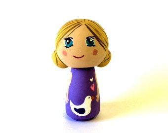 Kokeshi Doll, Cupcake Topper, Cake Topper, Little Girl Peg Doll, Handpainted Doll, Gifts for Girls, Dollhouse Girl, OOAK Miniature Figurine