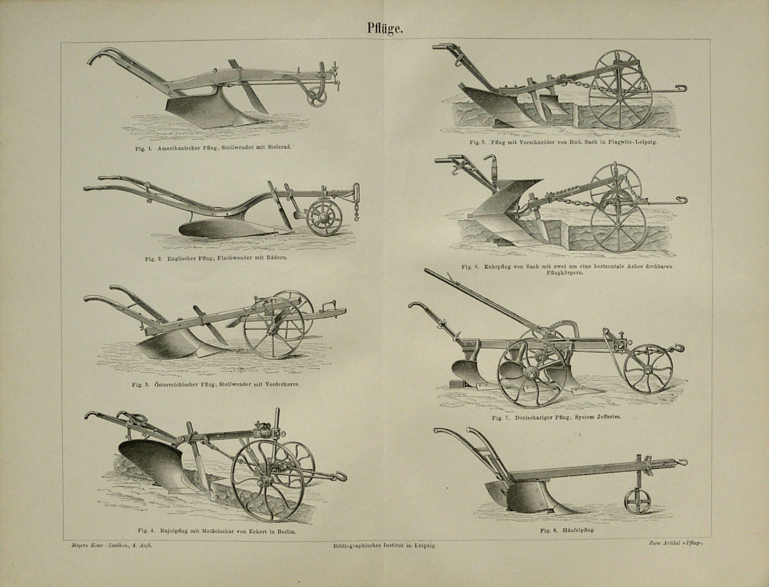 1897 Antique PLOW print different types. Plows. Plough.