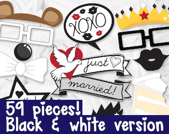 Wedding Photo booth Props - PRINTABLE - 59 piece - Instant Download, Print, Party - Wedding Engagement Party Photobooth Paper Props Diy