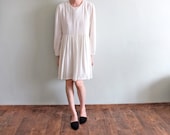 Vintage-inspired bohemian white eyelet peasant casual-fit dress with bishop sleeves{Sample clearance}