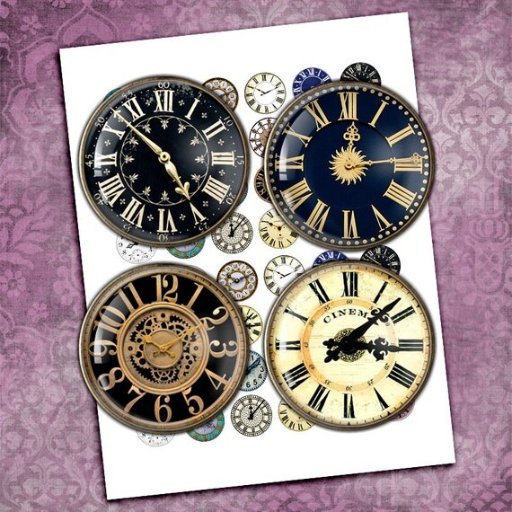 Clock Faces Digital Collage Sheet 10mm 12mm 14mm 16mm