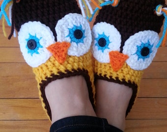 Items similar to Crochet Owl Slippers -- Women US Sizes on Etsy