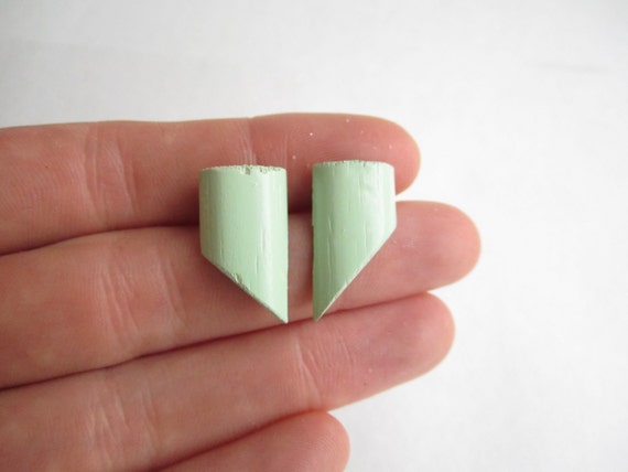 pastel green studs, green earrings, wood earrings, light green