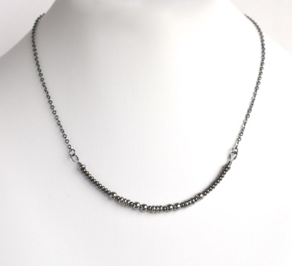 Items similar to Beaded metal necklace, grey necklace, gunmetal beaded ...