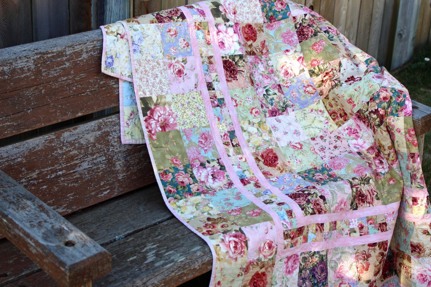 Shabby Chic French Country Rose Quilt FREE Shipping
