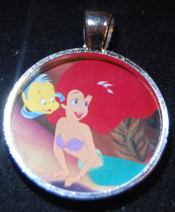 Ariel Little Mermaid Flounder Silver Disney Pendant Necklace