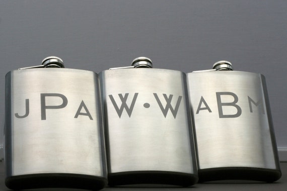 Custom Monogram Groomsmen Flask with initials (set of 3,4,6 or 8) Stainless Steel ,Groomsmen gift, father of the groom gift,best man gift