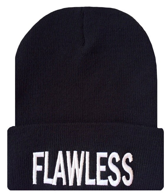 with Cuffed  hats Hip words beanie Black/White FLAWLESS Hip Hat Beanie Cap 3D Beanies