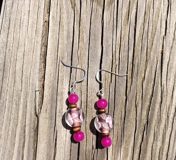 Items Similar To Purple Dangle Earrings With Glass Flower Beads On Etsy