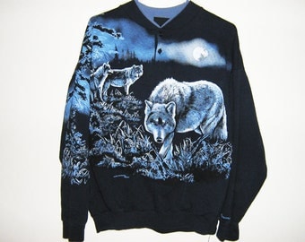 Vintage 1990s Wolf and moon sweater!!!!!