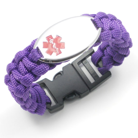 Engraving Included Purple Paracord Medical Alert ID Bracelet