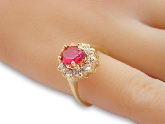 Gold Ring, 14K Gold Filled Ring, Affordable Engagement Ring, red stone ...