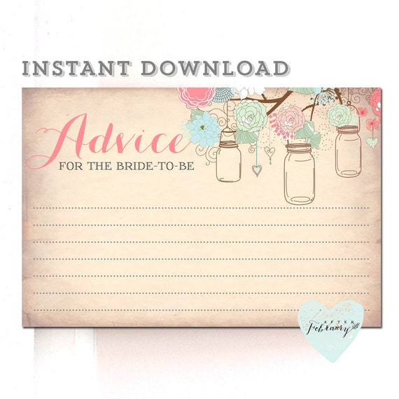 4X6 Printable Blank Advice Card Bridal Shower by AfterFebruary
