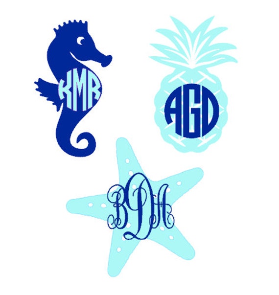 Download Starfish Seahorse Pineapple Monogram Decal Sticker Summer