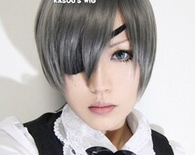 Black Butler / Kuroshitsuji Ciel Phantomhive short straight smooth gray cosplay wig with bangs - il_214x170.646959870_rrgv