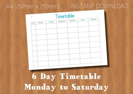 Printable 6 Day Timetable Monday to Saturday by DaisyChainDigital