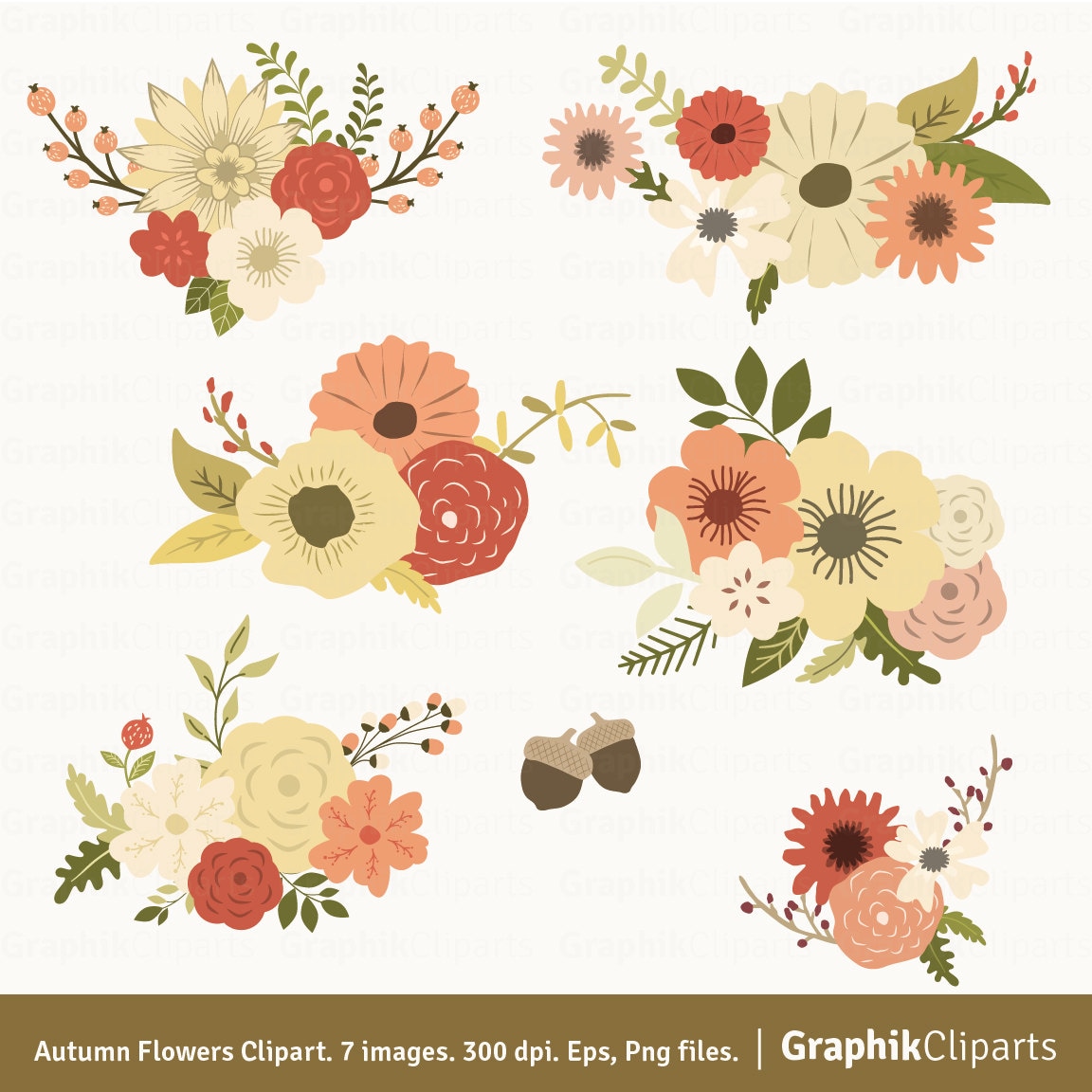 Autumn Flowers Clipart. Floral Clipart. Flowers for Wedding