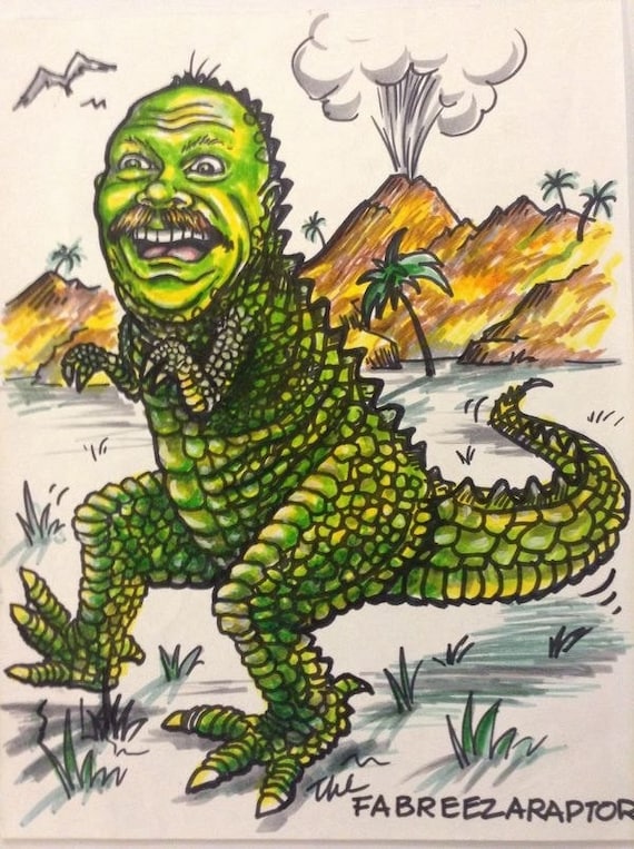 Caricature of, "Hey, I'm a T-Rex!"