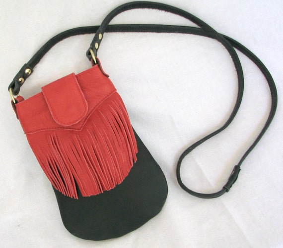 Red and Black Crossbody Fringe Bag Leather Flapper-Inspired