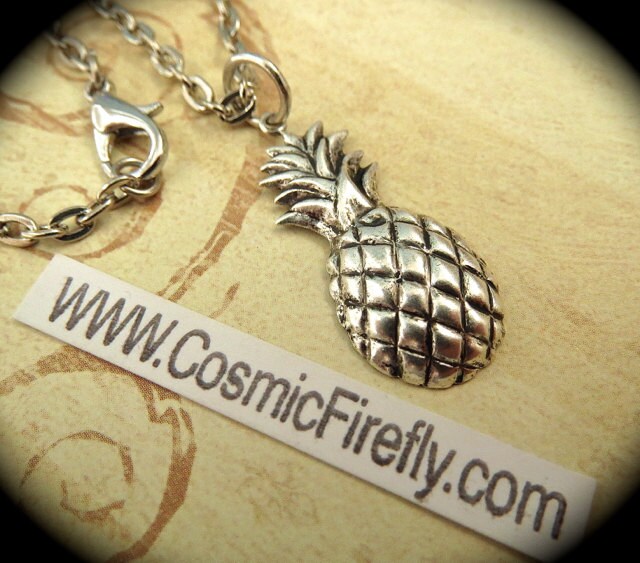 Silver Plated Pineapple Necklace Vintage Style Silver Plated Metal Steampunk Necklace Tiki Necklace Pineapple Charm Includes Silver Chain steampunk buy now online