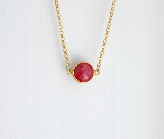 Ruby Necklace: Ruby necklace - round genuine red ruby gemstone bezel ...