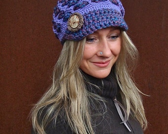Magic PURPLE Slouchy Beanie crochet slouch hat OWL hat NEWSBOY hat Brim Beanie Hippie funky hat GPyoga womens beanie teens visor hat