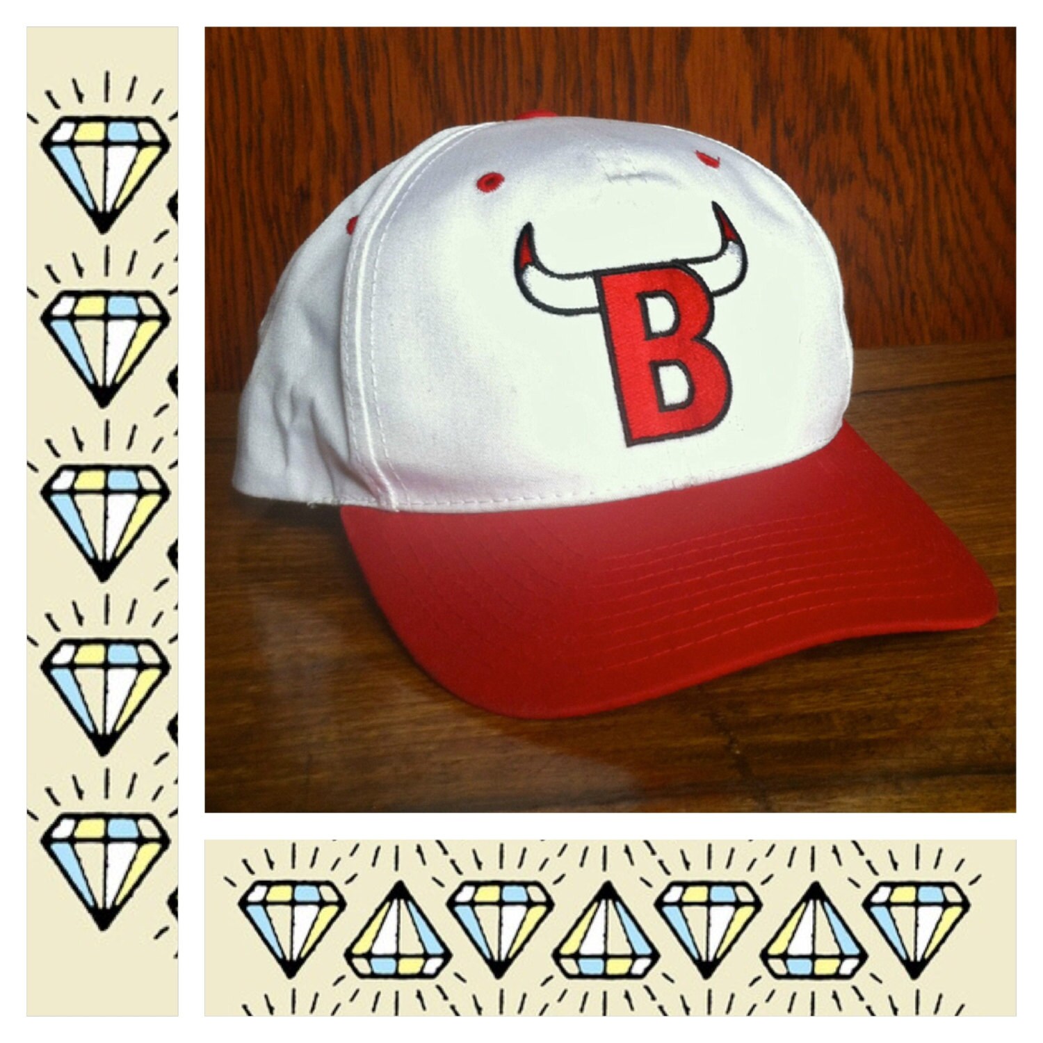 90's RARE Chicago Bulls B Horns Snapback Hat Chris Brown