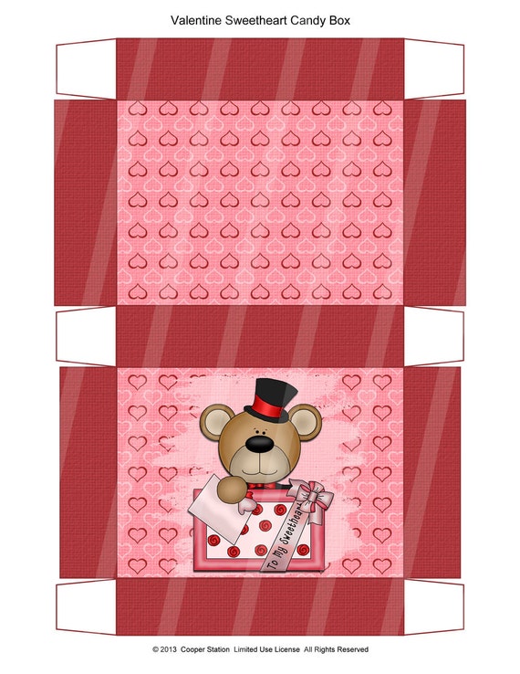 Digital Printable Candy Box Set of 2 with Valentine Sweetheart