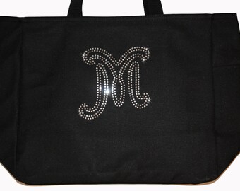 Set of 7 Personalized Monogrammed R hinestones Tote Bags for Wedding ...