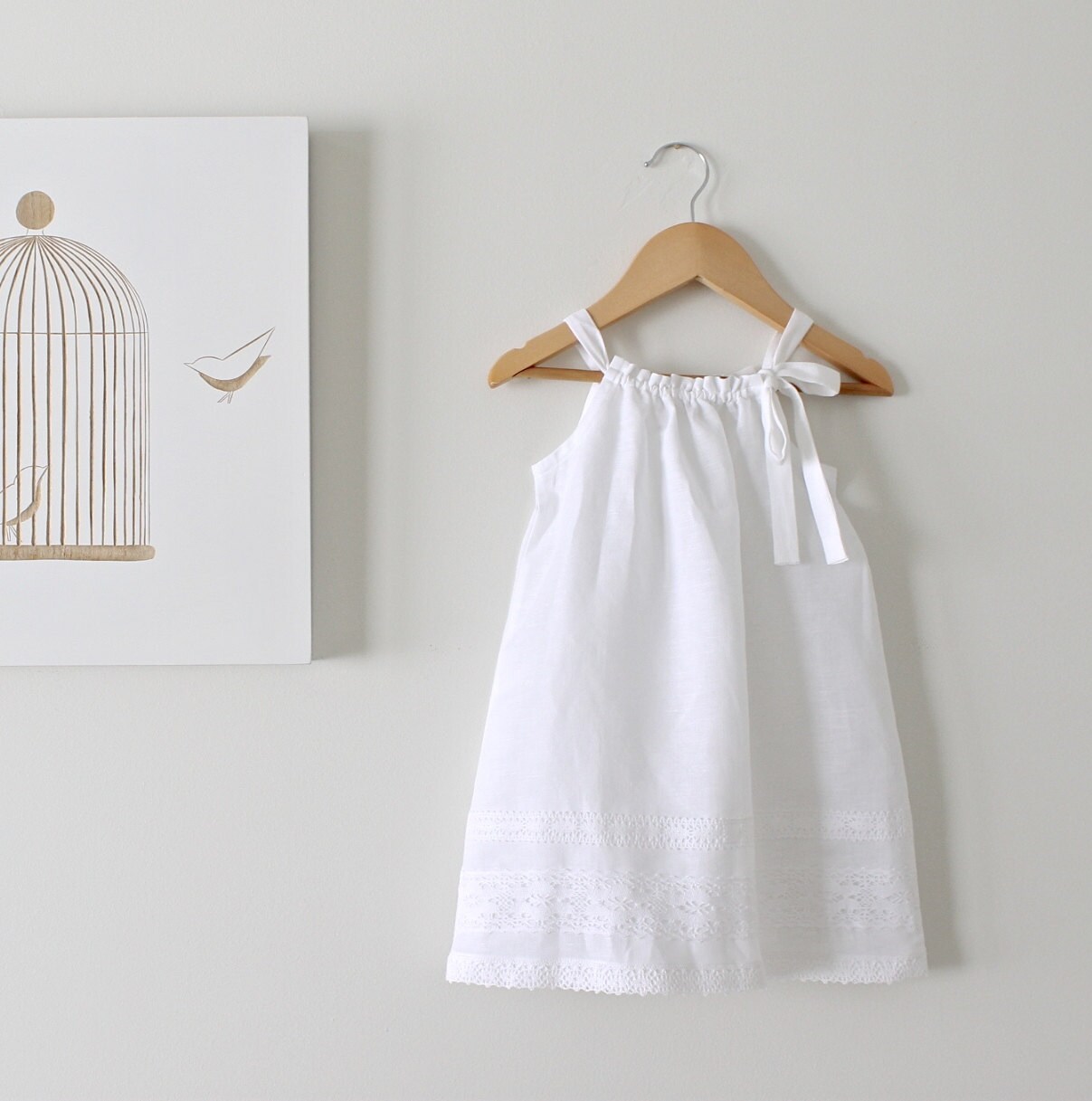 Toddler Girls White Linen and Lace DressBaby Baptism