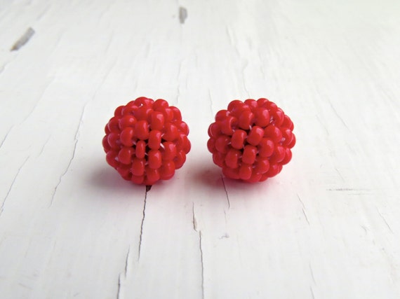 Scarlet - 2 small handwoven beads - handwoven beaded beads - handmade beads - seed bead beads
